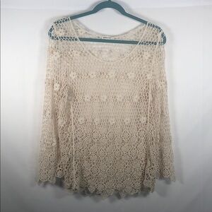 Cream Crochet Floral Knit Boho Festival Top
